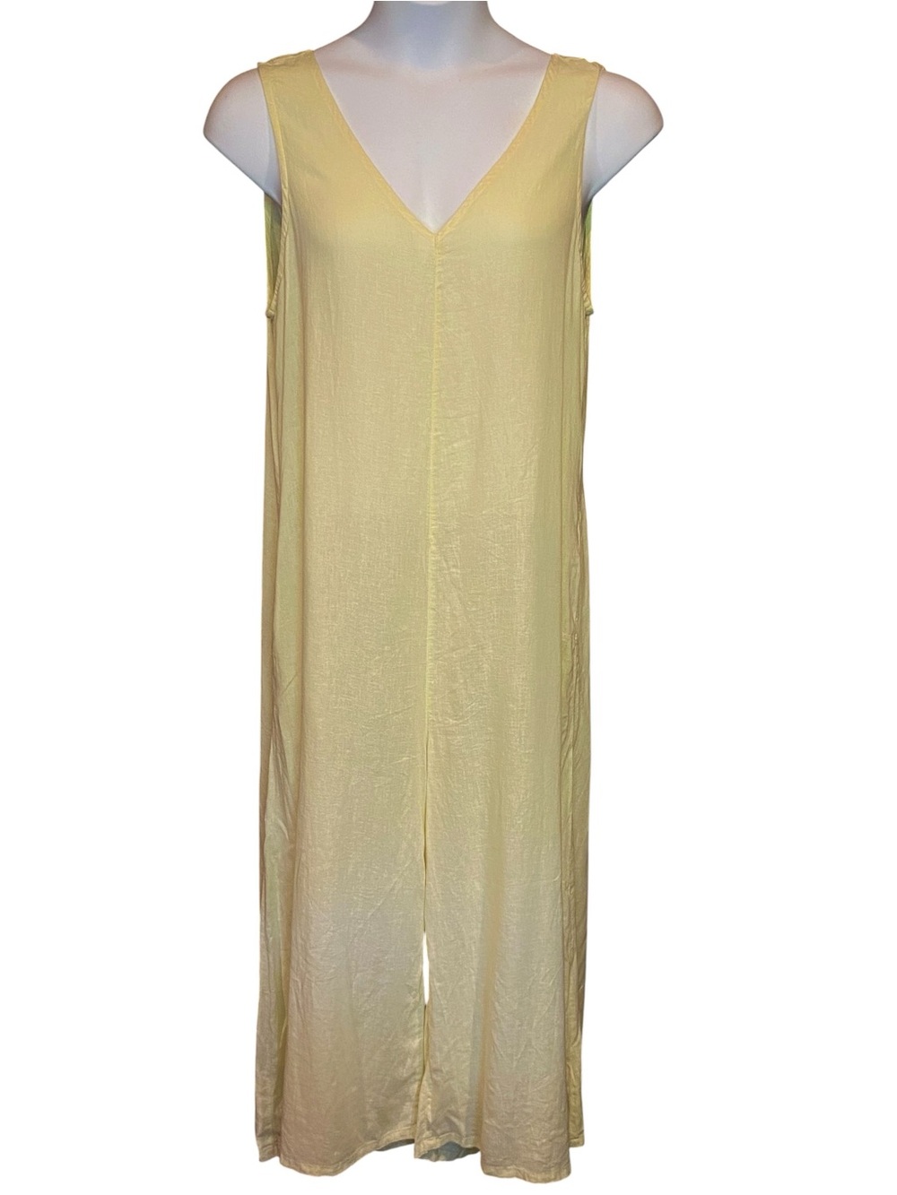 Calypso St Barth Jumpsuit Womens Size XL Yellow Wide Leg V-Neck Sleeveless